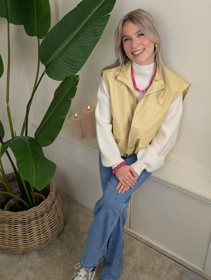 Weave gilet leather look - Geel