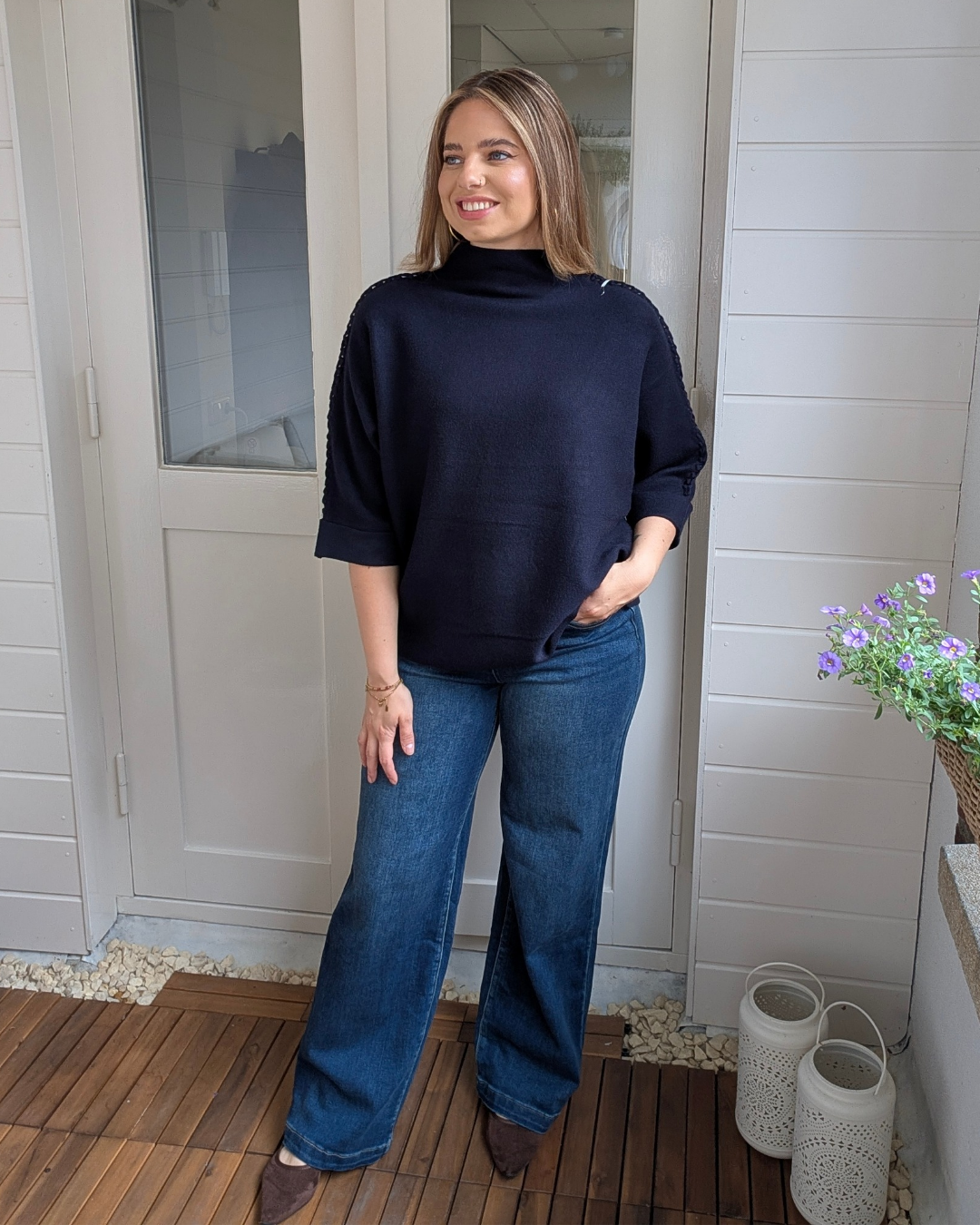 Trui met vlecht details - Donkerblauw