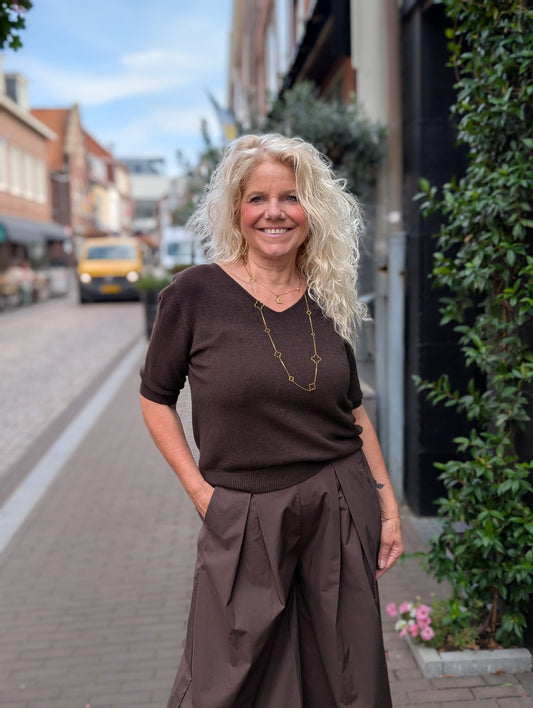 Mara shirt met v-hals - Bruin