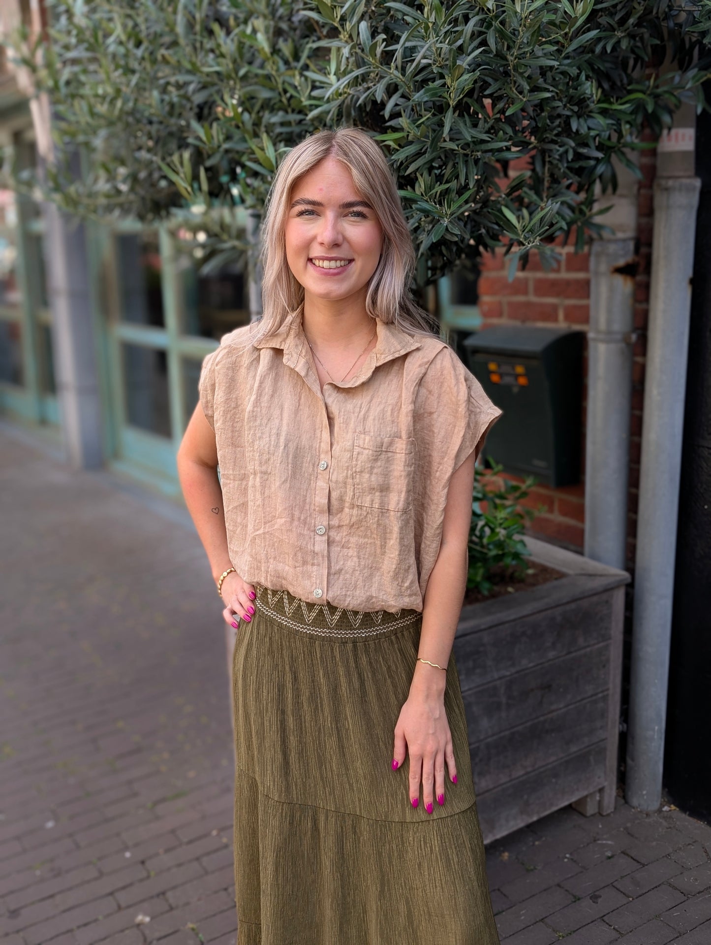 Linnen blouse Veerle - Camel