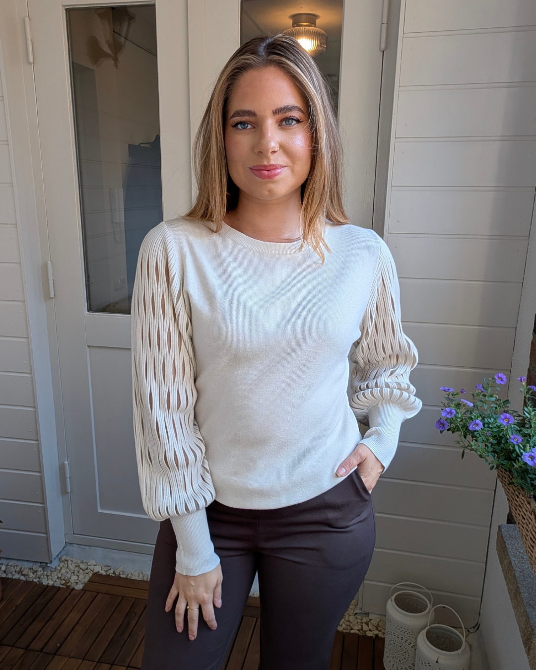Trui met detail mouwen Anouk - Beige