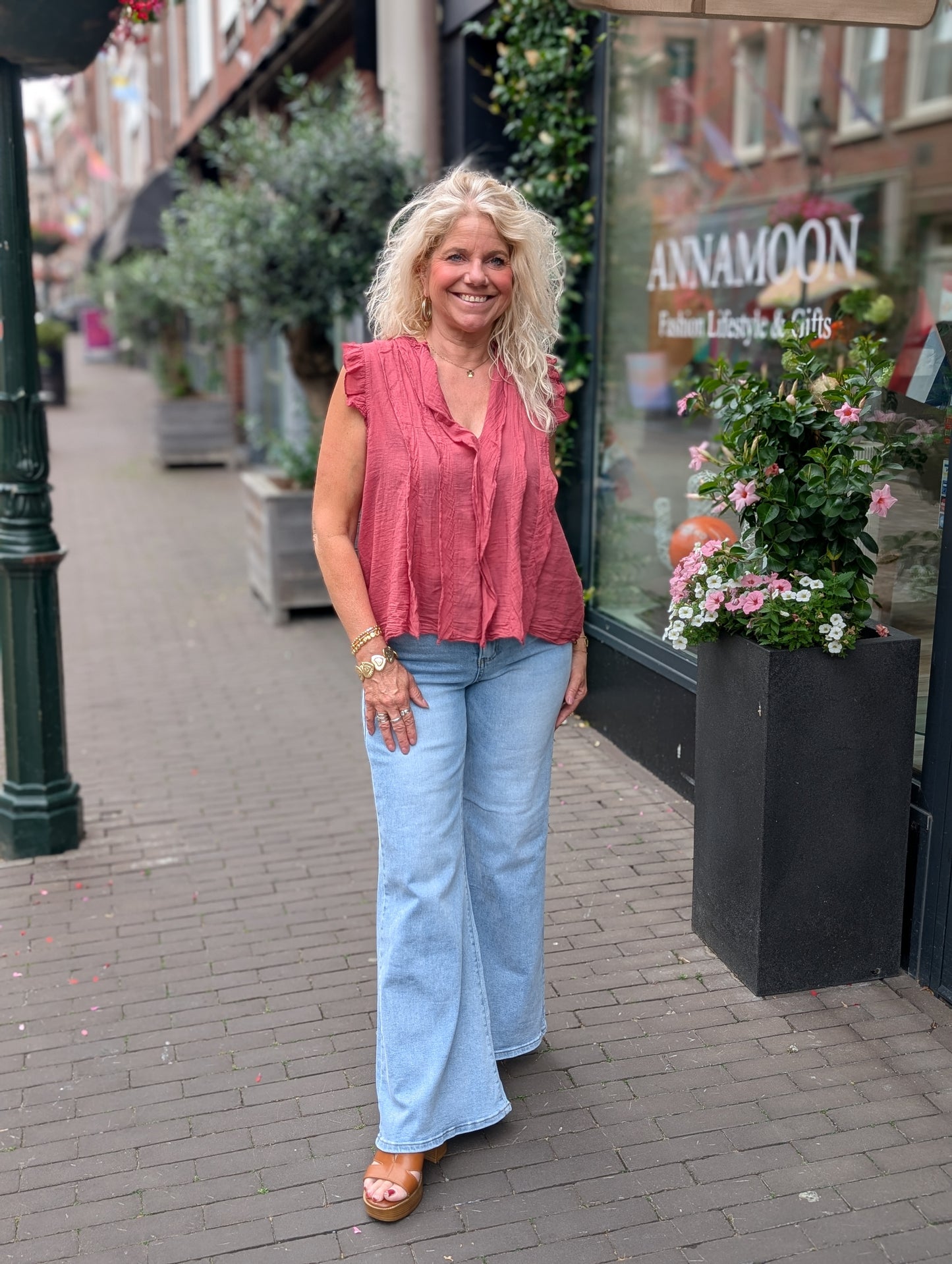Katoenen ruffle top Marian - Blush
