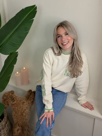 New York flower sweater - Ecru/Groen