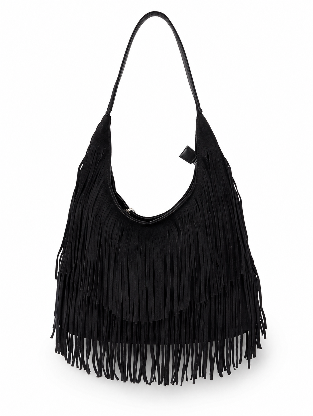 Faux Suède Fringe Bag - Zwart