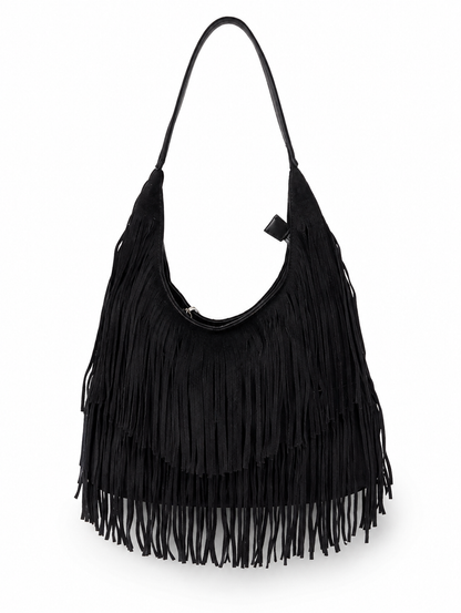 Faux Suède Fringe Bag - Zwart