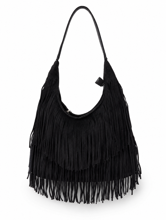 Faux Suède Fringe Bag - Zwart