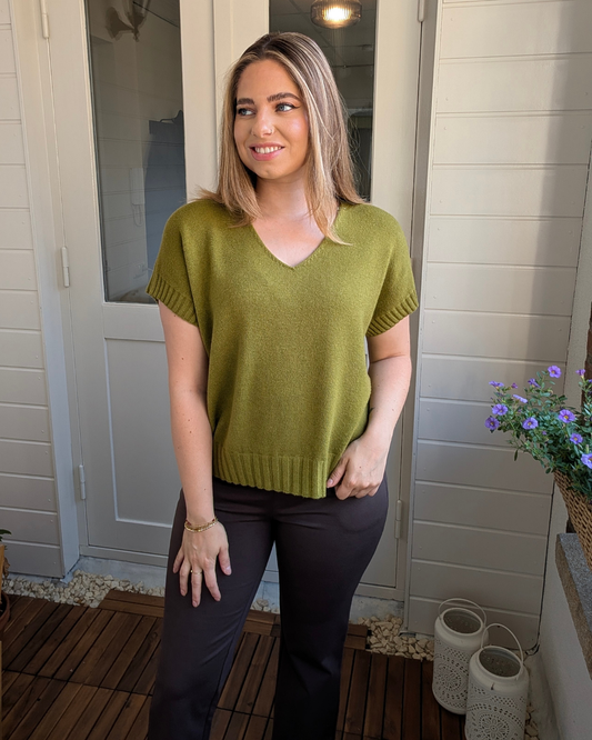 Joly V-hals knit - Mosgroen