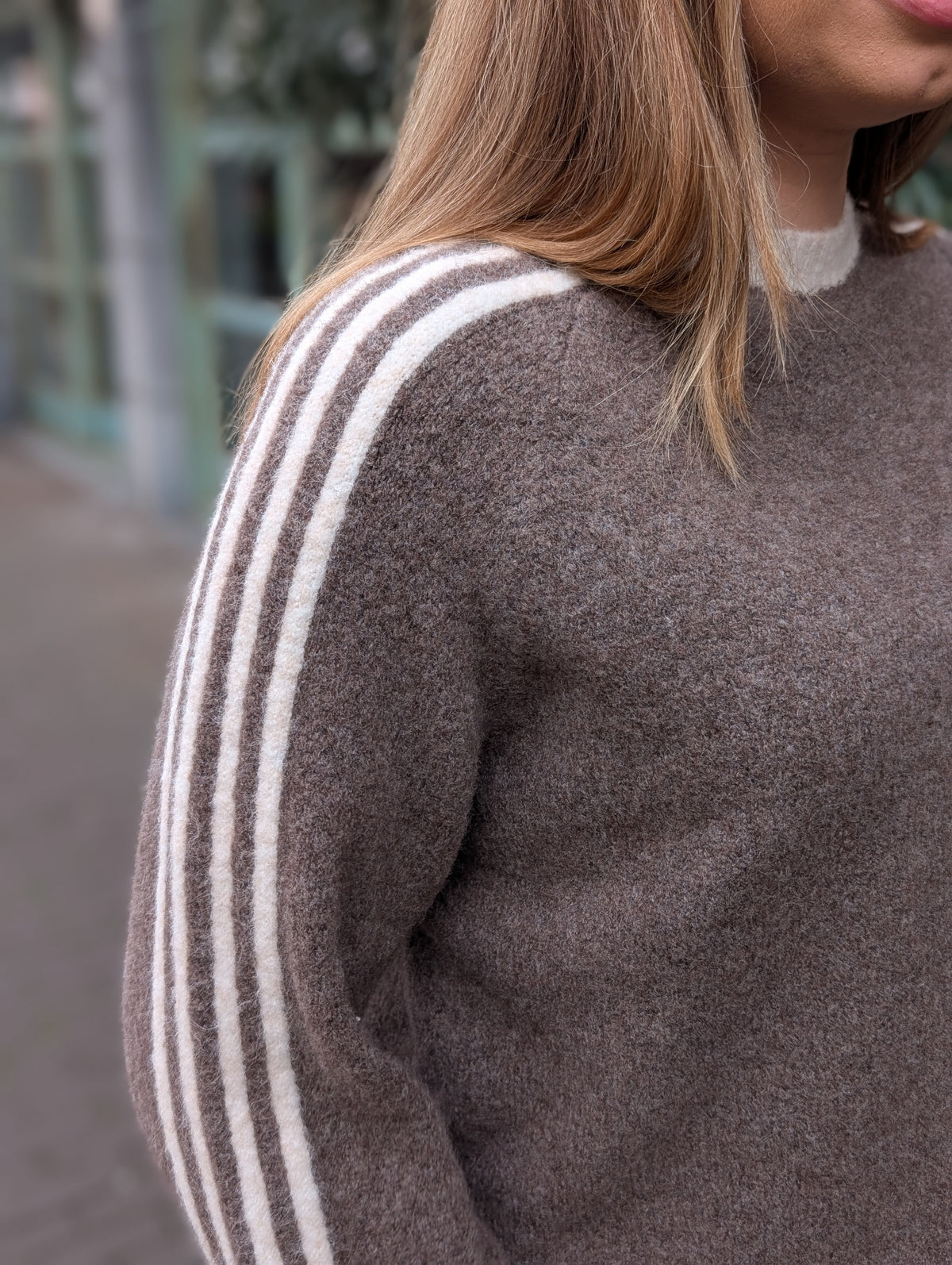 Batu streep gebreide trui - Ecru / taupe