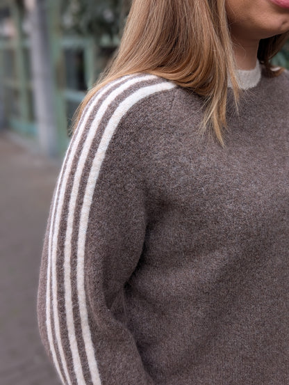 Batu streep gebreide trui - Ecru / taupe