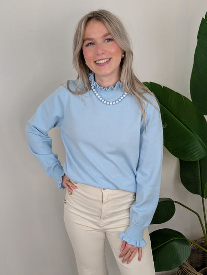 Ruffle trui Iza - Lichtblauw