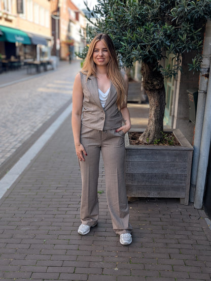 Red Button waistcote Punta pinstripe - Warm taupe