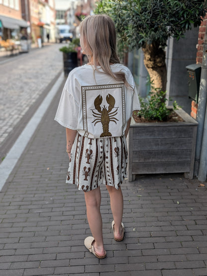 Summer T-shirt kreeft print - Wit/Bruin