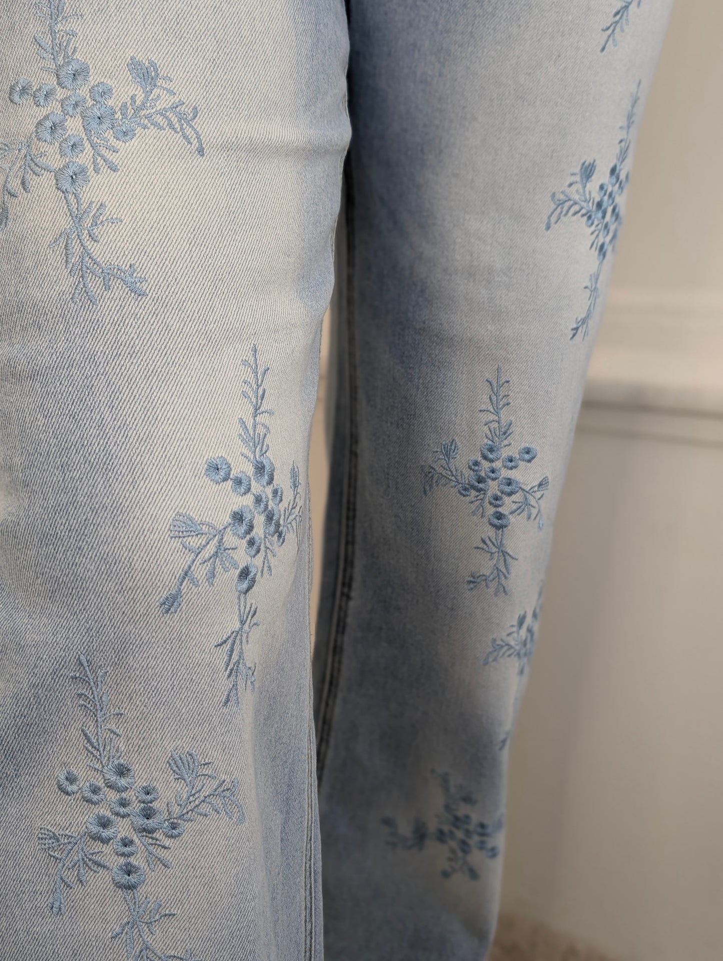 Miss Bon wide leg flowers - Jeans blauw