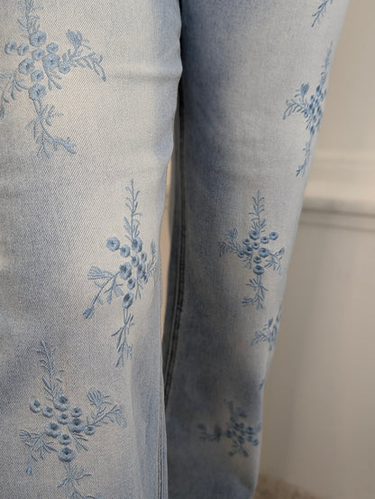 Miss Bon wide leg flowers - Jeans blauw