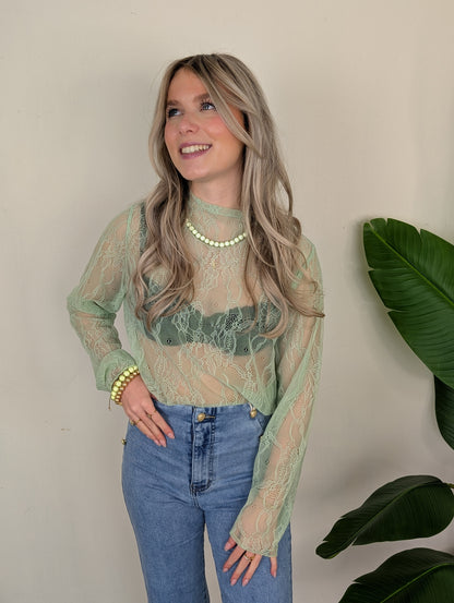 Kanten top lange mouwen Nowy - Groen