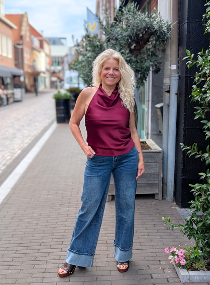 Silk top met openrug - Bordeaux