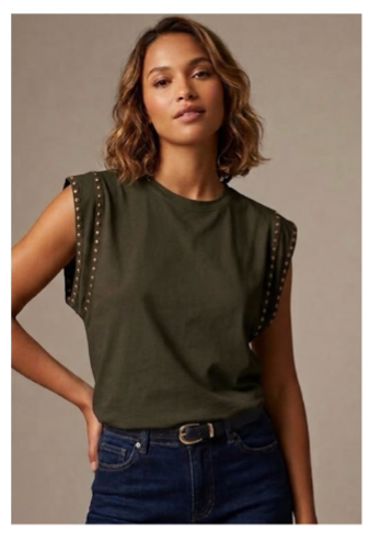 PRE ORDER Moon studs top - Army Groen