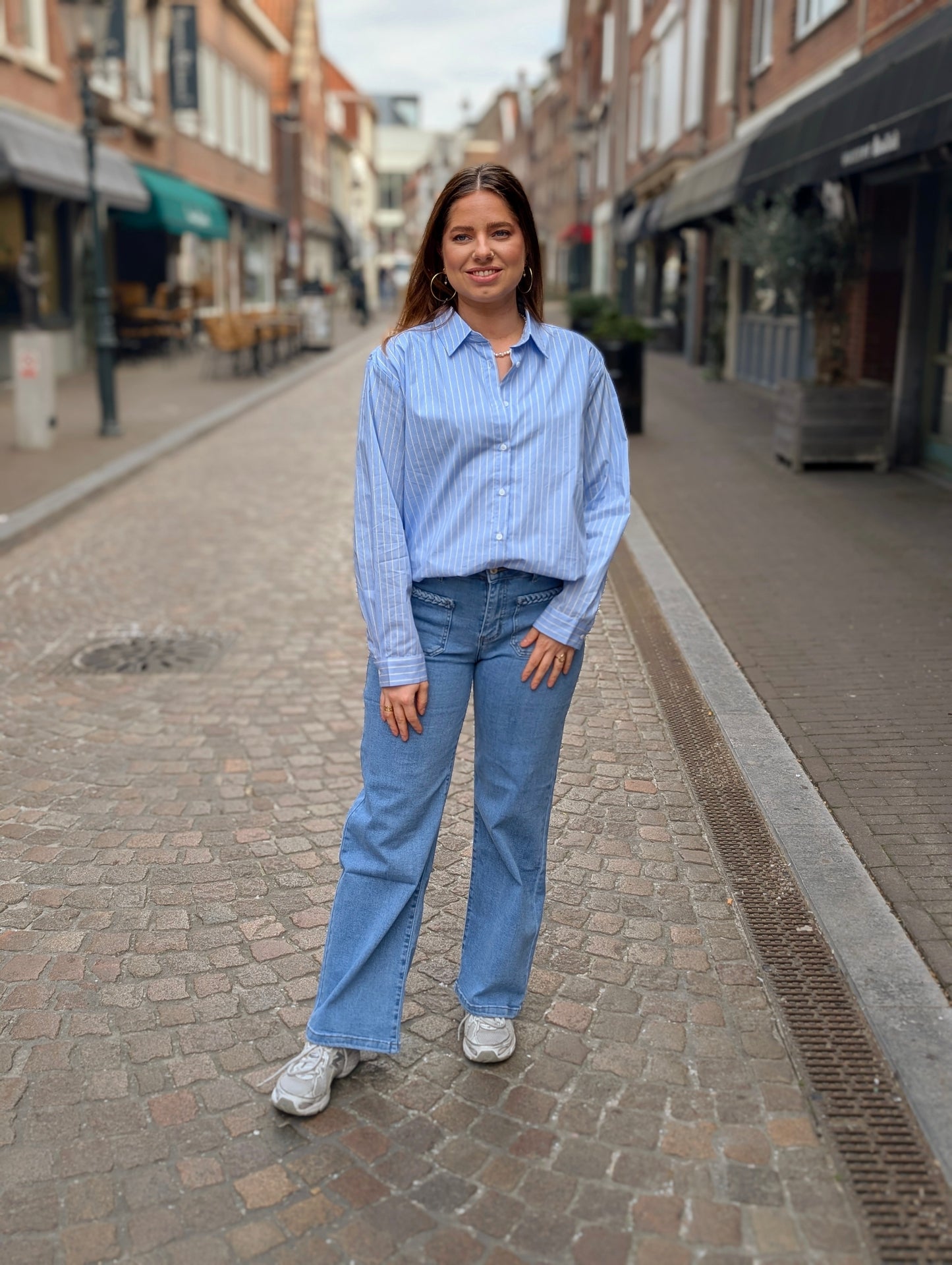 Gestreepte katoenen blouse Fanny - Blauw