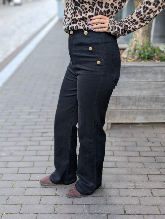 Folyrose wide leg knopen - Zwart