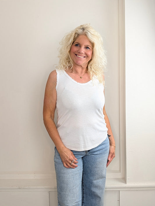Frayed Edge Ribbed Top - Wit