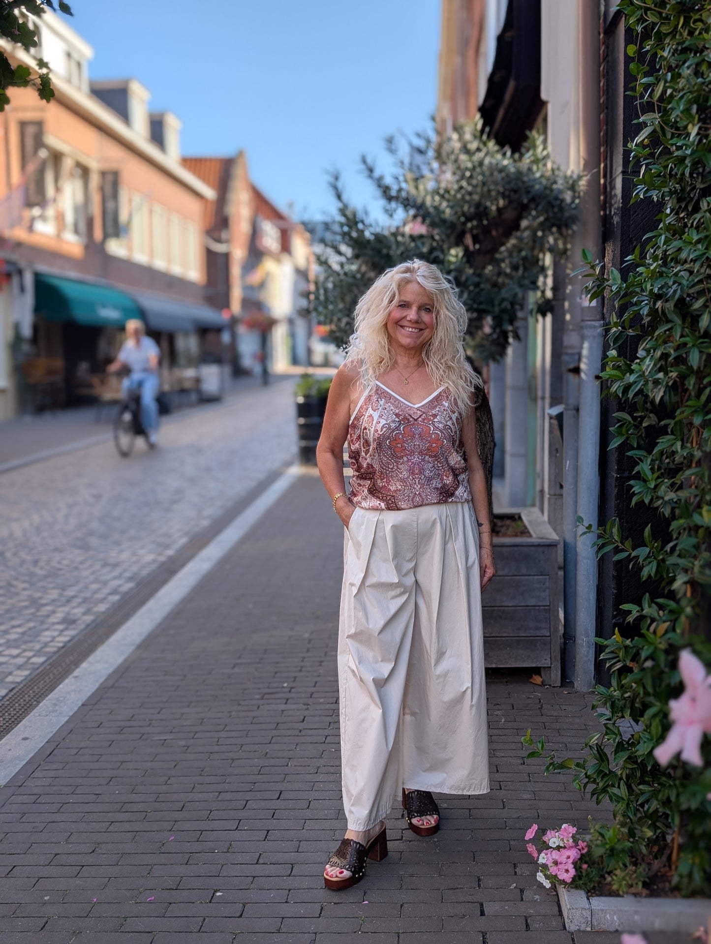 Vyf wijde pantalon - Creme