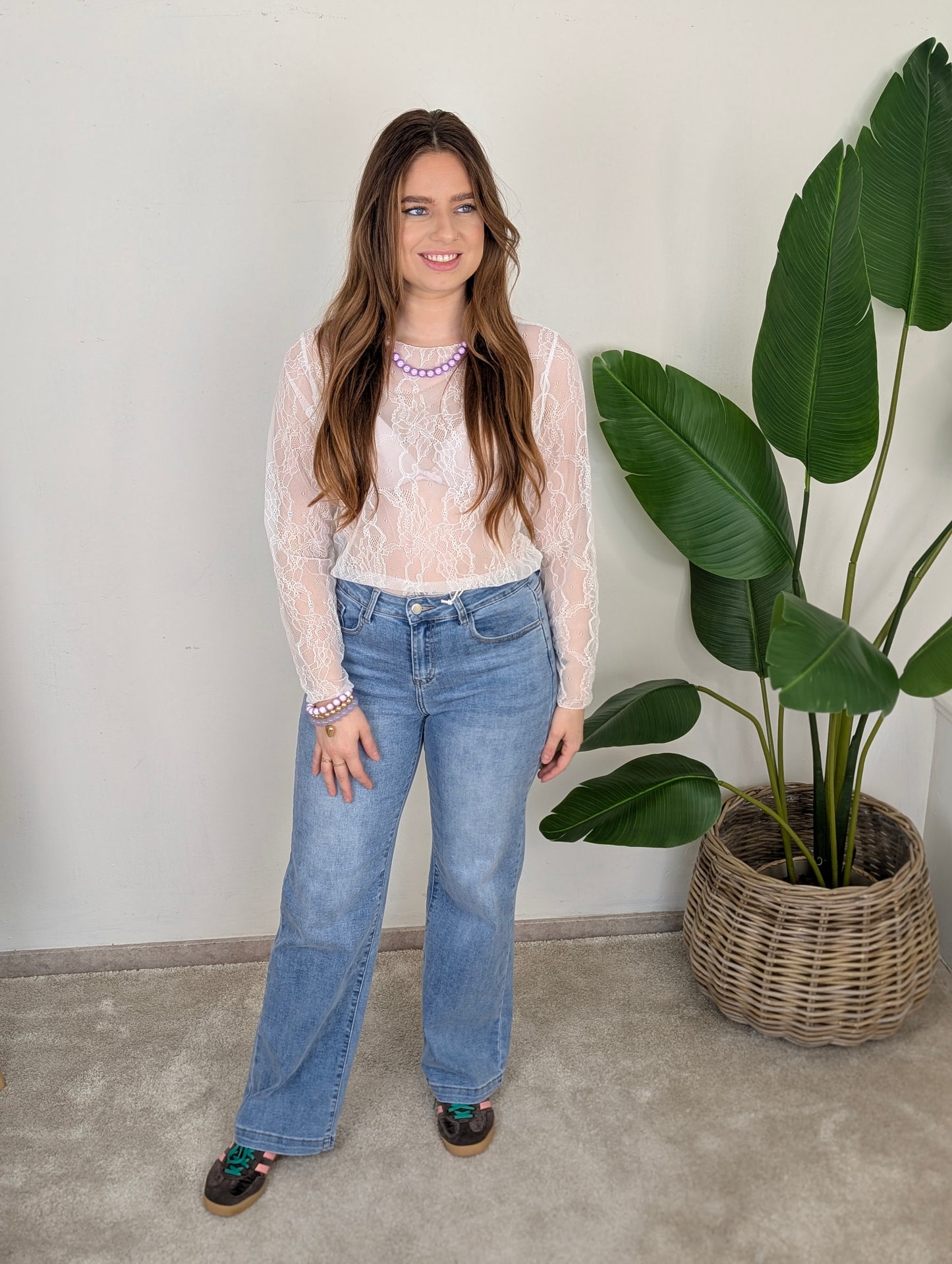 Kanten top lange mouwen Nowy - Wit