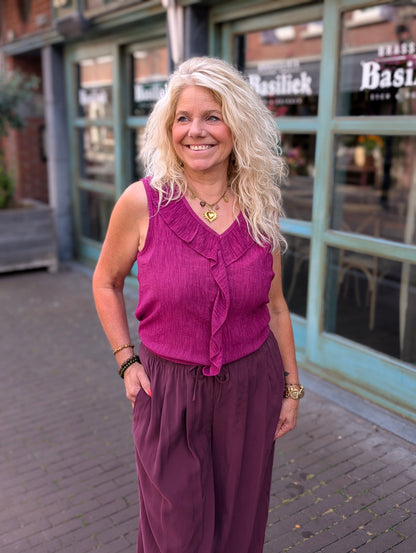 Patty ruffle top met v-hals - Magenta