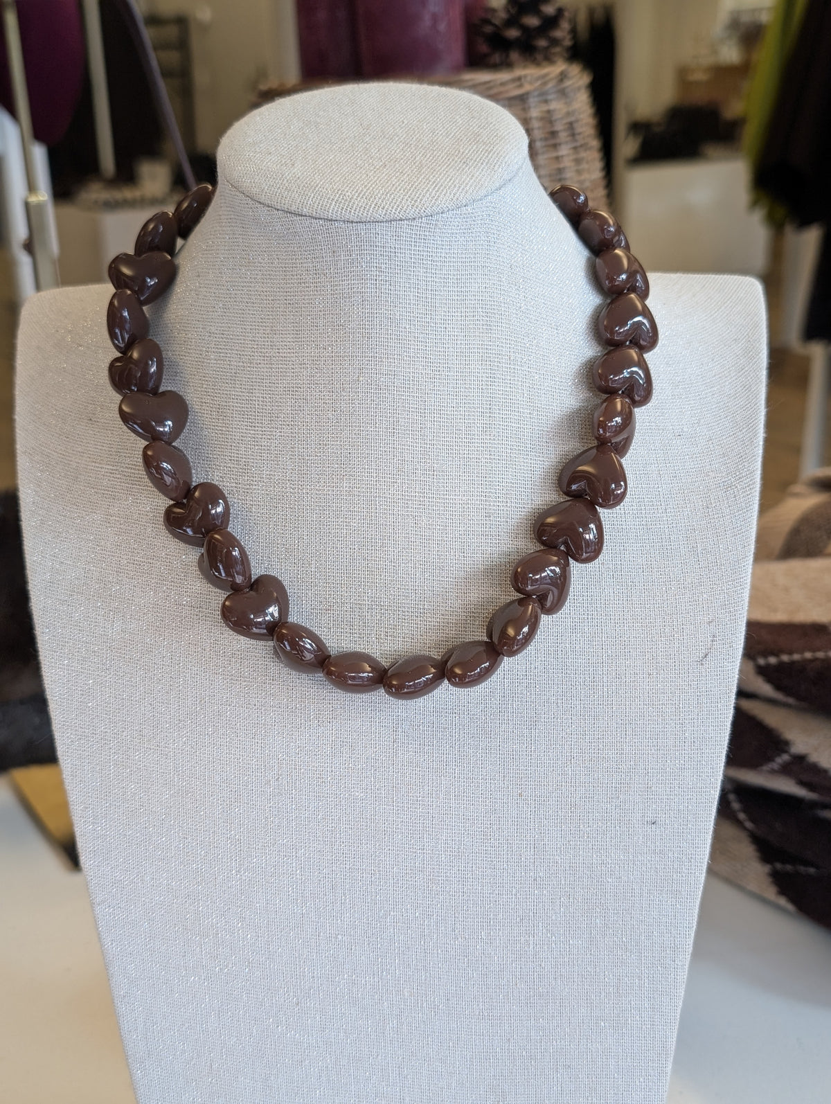 hartjes kralen ketting - Bruin
