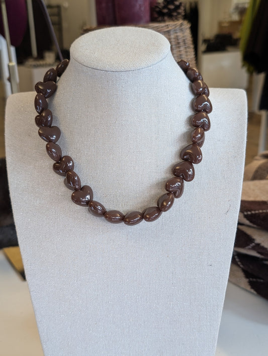 hartjes kralen ketting - Bruin