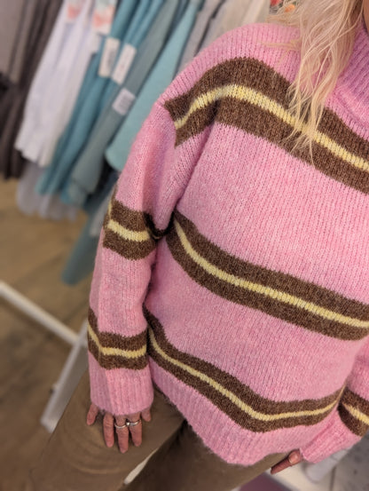 Gestreepte gebreide trui Rowen - Roze