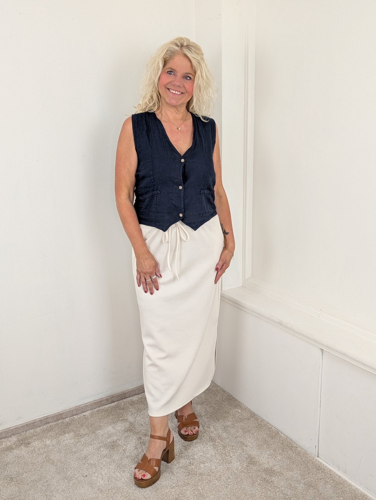 Jersey mid jog rok - Ecru