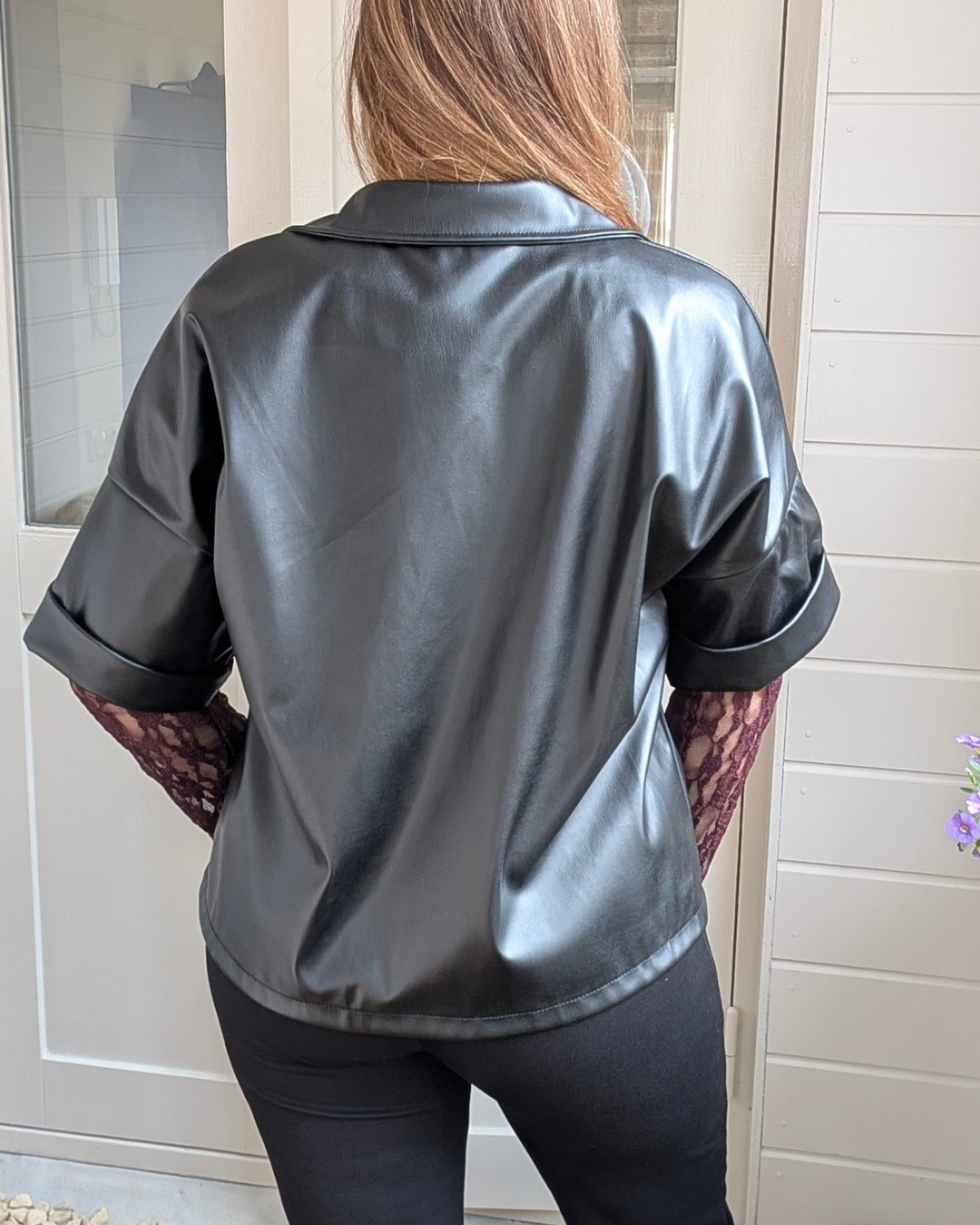 Liva Faux Leather short sleeve Blazer - Black