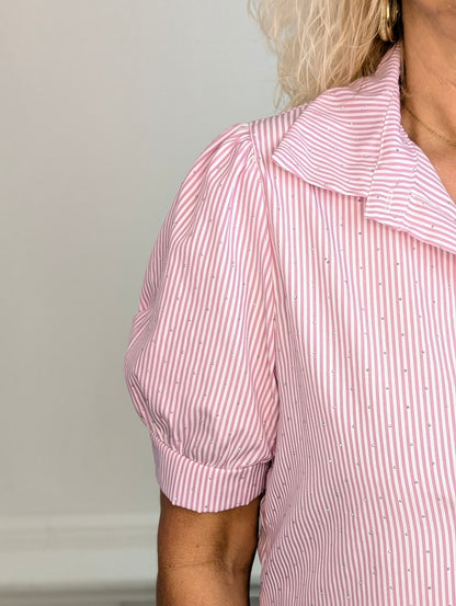 Shimmer & Stripes Blouse - Roze