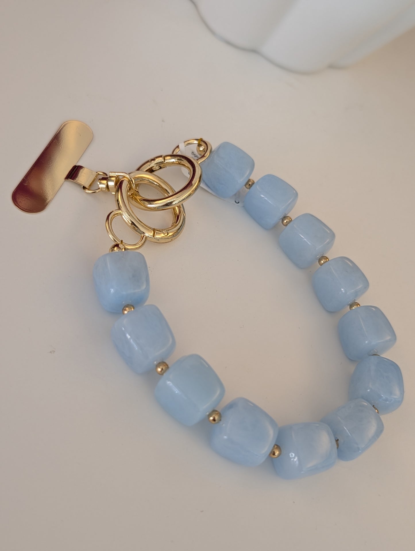 Telefoon koord vierkante kralen - Blauw / goud
