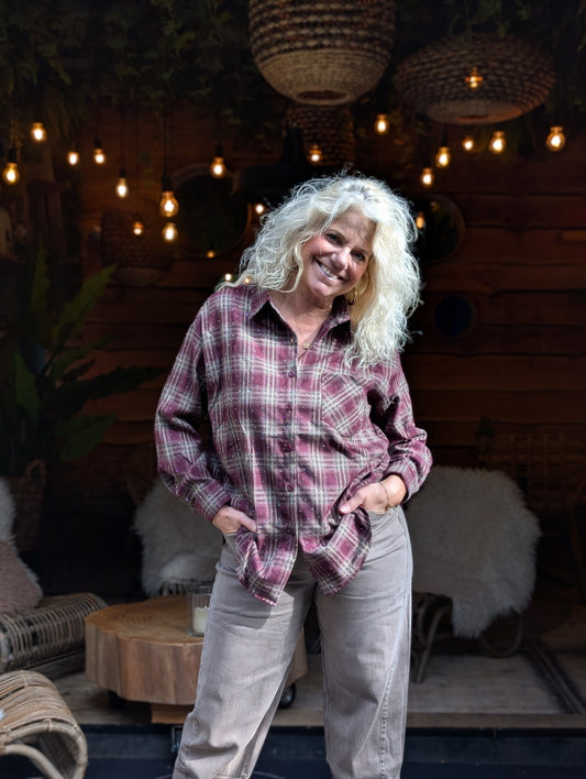 Riley Studded Check Blouse - Bordeax