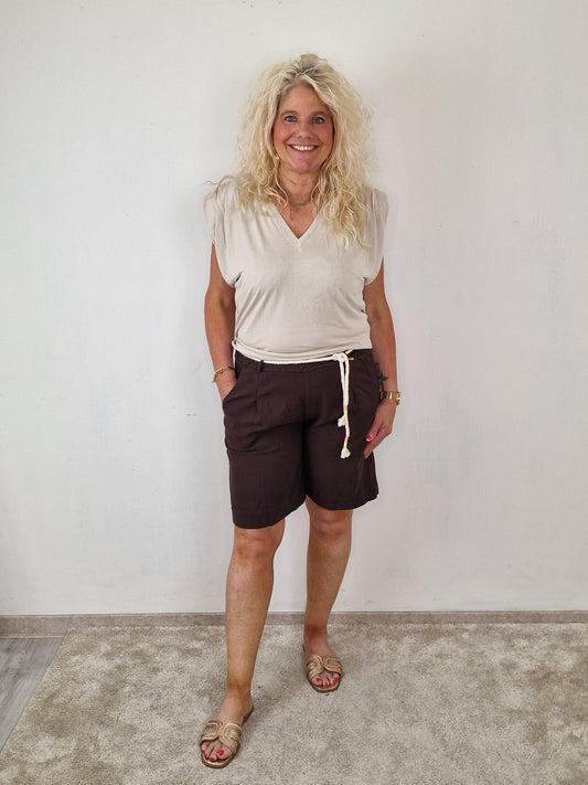 Viscose/linen short Kim - Bruin