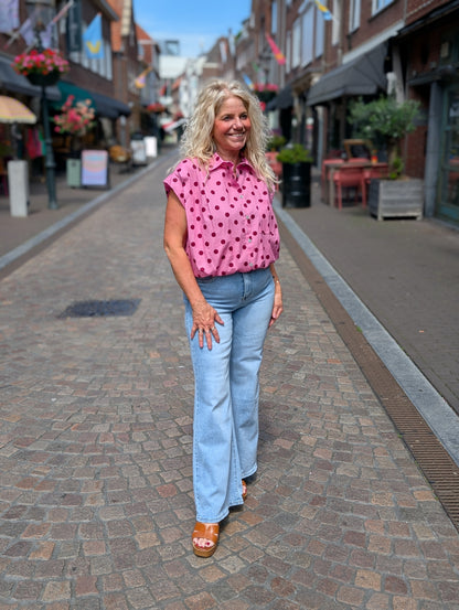 Katoenen blouse Veerle polkadots - Roze/Bordeaux