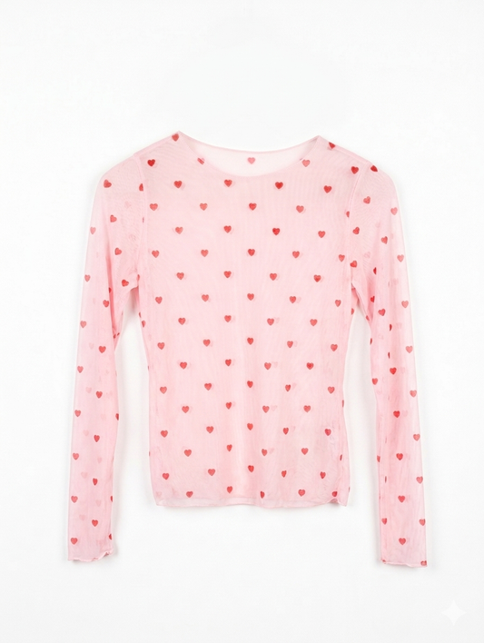 Lovely hearts mesh top - Lichtroze