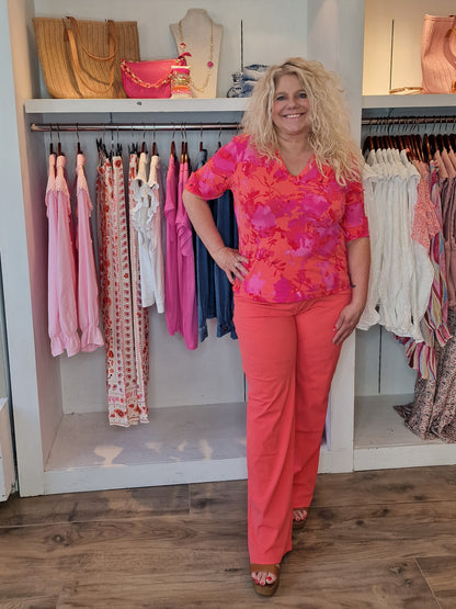 Mi piace travel kwaliteit wide leg broek - Koraal