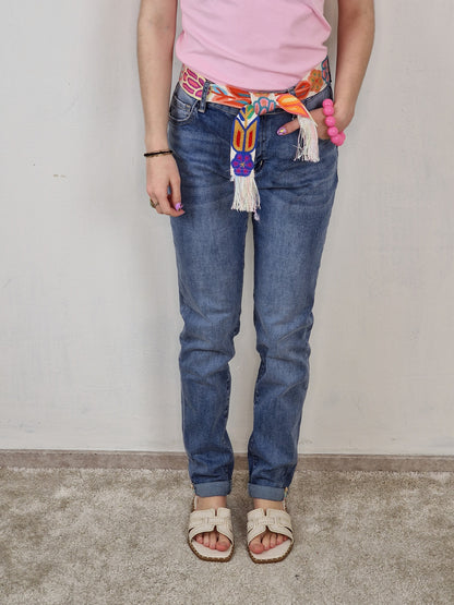 Jessica skinny jeans met riem - blauw