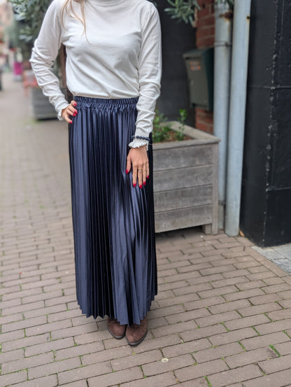 Patty glans plissé rok - Donkerblauw