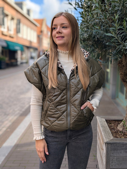 Bodywarmer Emma met panter voering - Groen