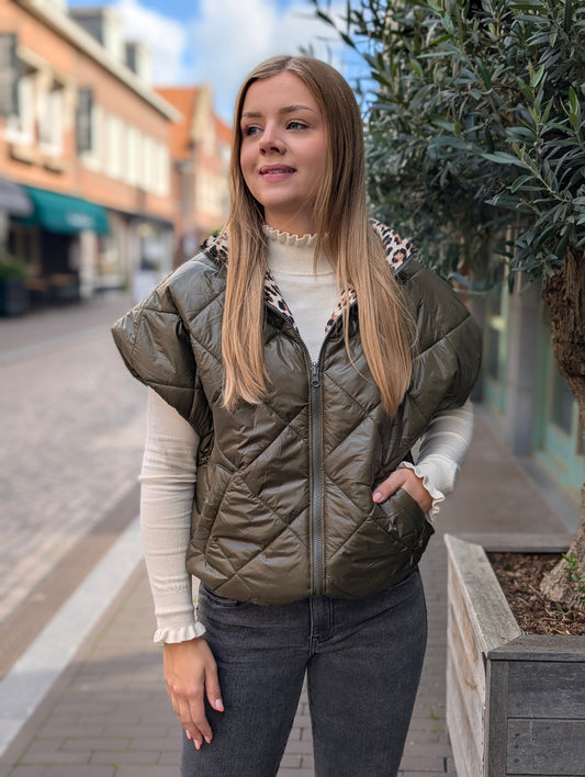 Bodywarmer Emma met panter voering - Groen