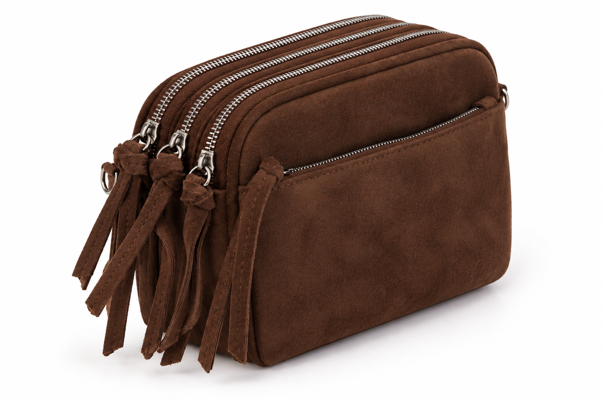 Suede look handtas - Bruin