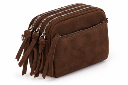 Suede look handtas - Bruin