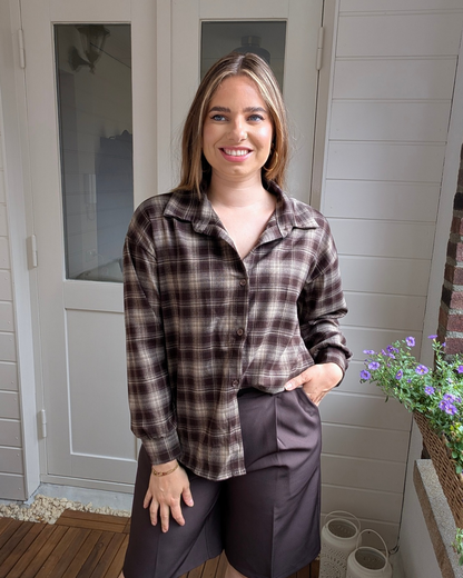 Geruite blouse Novi - Bruin