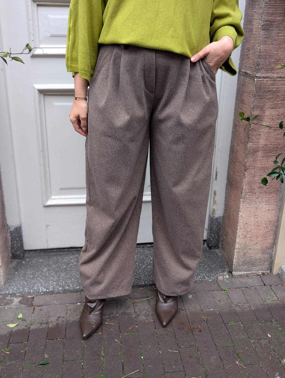 Tailo barrel ruitjes pantalon - Bruin / ecru