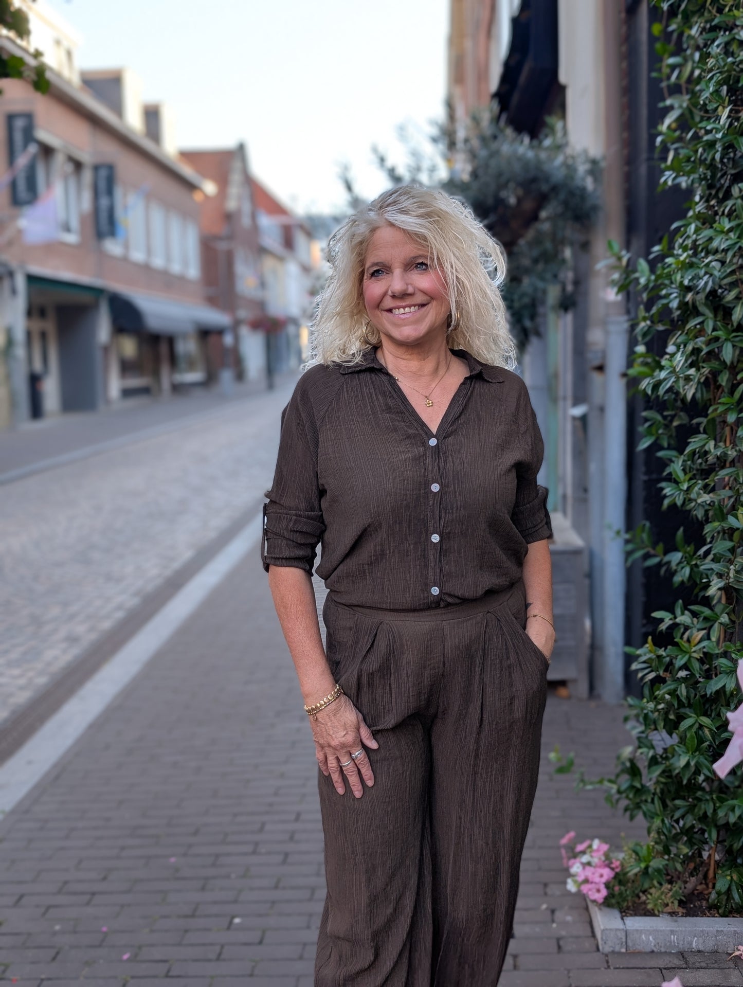 Bibara blouse met kraag - Bruin