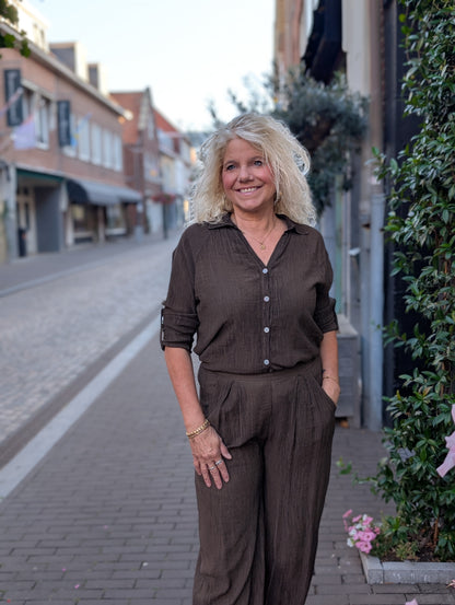 Bibara blouse met kraag - Bruin