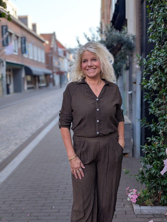 Bibara blouse met kraag - Bruin